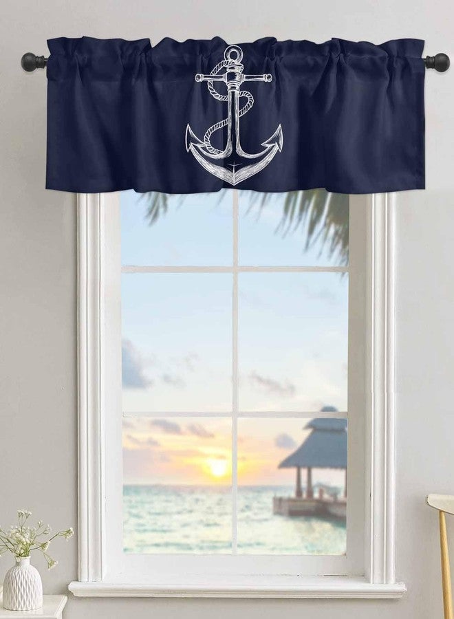 Savannan Window Curtains Valances, Nautical Knot Anchor Illustration Minimalist Art Dark Blue Rod Pocket Cafe Valance Short Curtains for Kitchen, Bedroom, Living Room, 1 Panel, 54X18 - Image 3